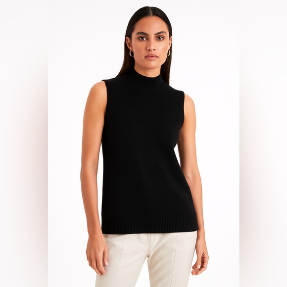 NWT St. John 100% Cashmere Mock Neck Sweater Vest Black Size Medium